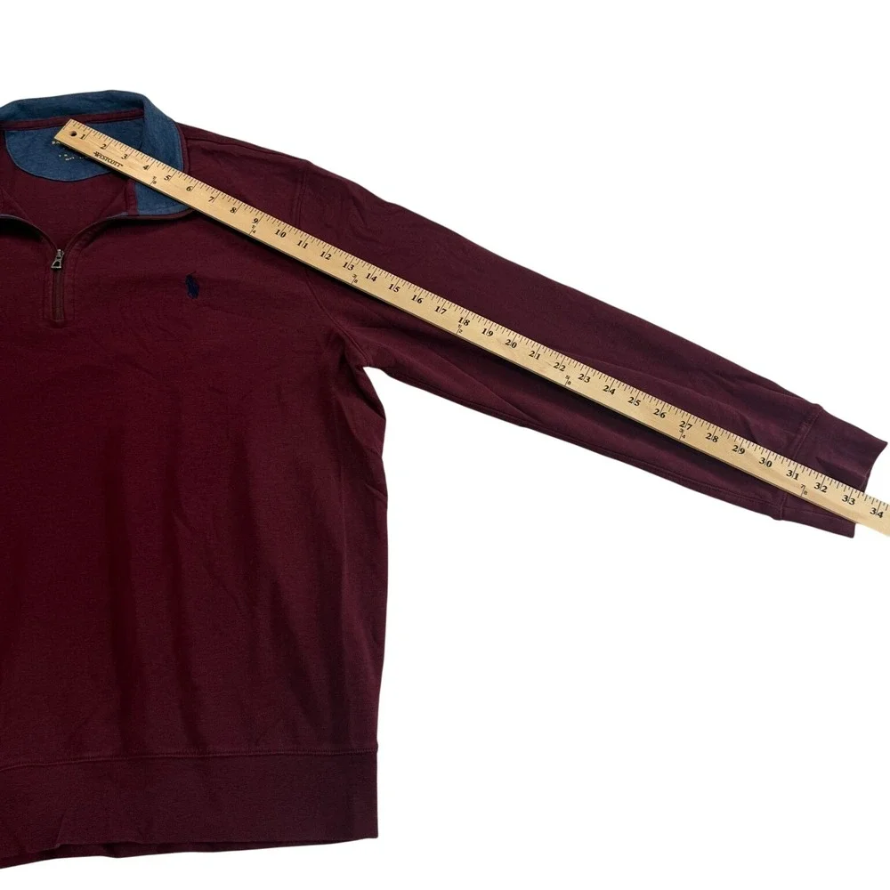 Polo Ralph Lauren Maroon Quarter Zip Pullover Sweater Mens XL Burgundy Cotton